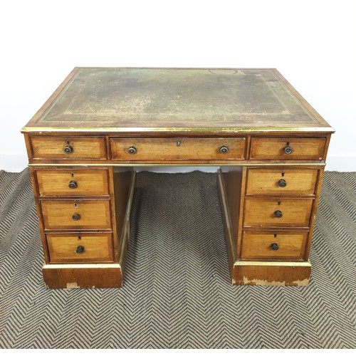 200 - PEDESTAL DESK, Victorian rosewood and brass mounted with green leather top above nine drawers, 74cm,... 