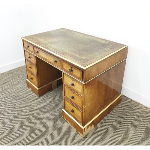 200 - PEDESTAL DESK, Victorian rosewood and brass mounted with green leather top above nine drawers, 74cm,... 