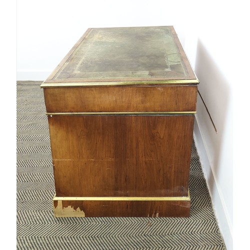 200 - PEDESTAL DESK, Victorian rosewood and brass mounted with green leather top above nine drawers, 74cm,... 