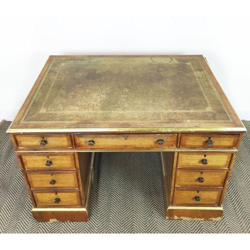 200 - PEDESTAL DESK, Victorian rosewood and brass mounted with green leather top above nine drawers, 74cm,... 