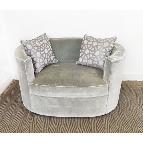 473 - WINDOW SEAT, grey velvet upholstered, with 2 seater cushions, 126cm W.