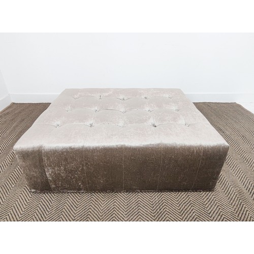 472 - OTTOMAN, buttoned silver fabric upholstered, studded detail, 108cm x 76cm x 36cm.