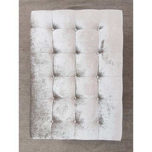 472 - OTTOMAN, buttoned silver fabric upholstered, studded detail, 108cm x 76cm x 36cm.