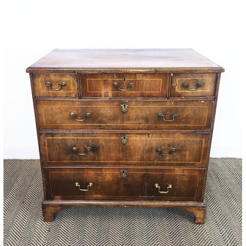 195 - CHEST, George II walnut and boxwood strung containing six drawers, 95cm H x 94cm W x 50cm D.