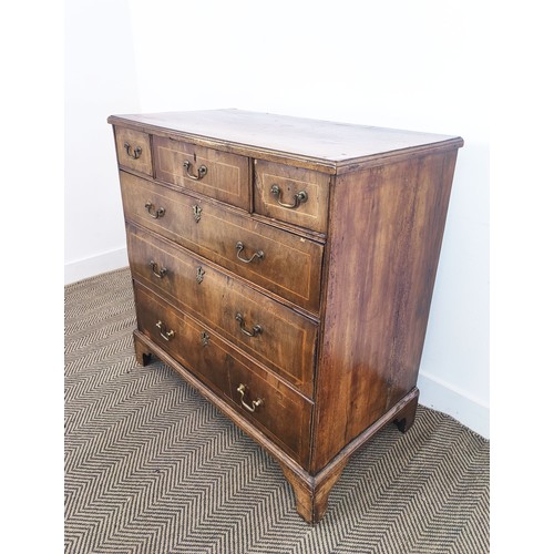 195 - CHEST, George II walnut and boxwood strung containing six drawers, 95cm H x 94cm W x 50cm D.