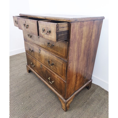 195 - CHEST, George II walnut and boxwood strung containing six drawers, 95cm H x 94cm W x 50cm D.