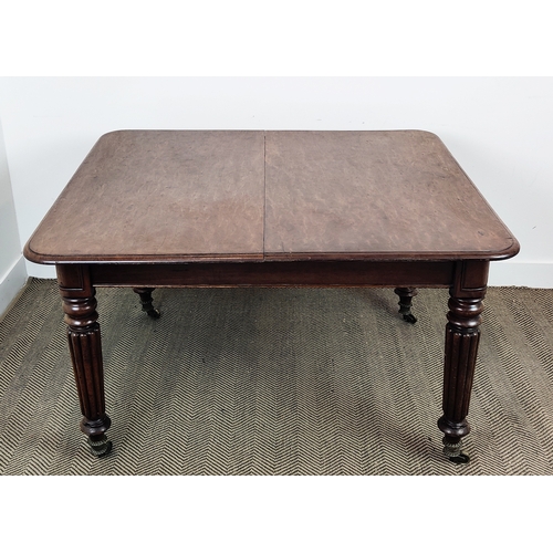 142 - DINING TABLE, George IV plum pudding mahogany with extra leaf and an associated stained pine leaf, 7... 