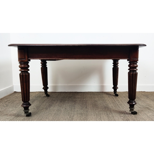 142 - DINING TABLE, George IV plum pudding mahogany with extra leaf and an associated stained pine leaf, 7... 