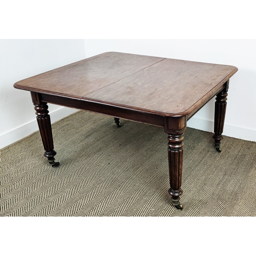 142 - DINING TABLE, George IV plum pudding mahogany with extra leaf and an associated stained pine leaf, 7... 