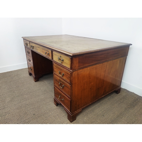 141 - PARTNERS DESK, Victorian mahogany and inlaid with tooled leather top above drawers to one side, thre... 