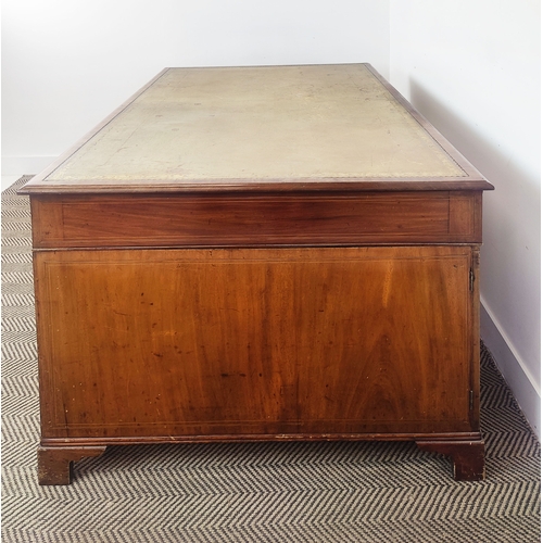 141 - PARTNERS DESK, Victorian mahogany and inlaid with tooled leather top above drawers to one side, thre... 