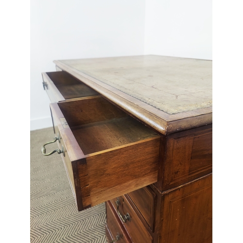 141 - PARTNERS DESK, Victorian mahogany and inlaid with tooled leather top above drawers to one side, thre... 