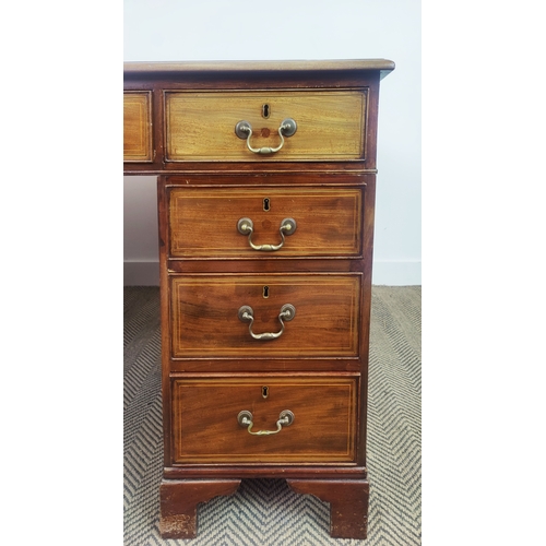 141 - PARTNERS DESK, Victorian mahogany and inlaid with tooled leather top above drawers to one side, thre... 