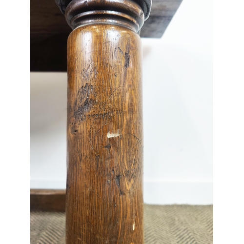 140 - JACOBEAN STYLE OAK REFECTORY TABLE, joined construction, lunette carved frieze barrel turned legs, 8... 