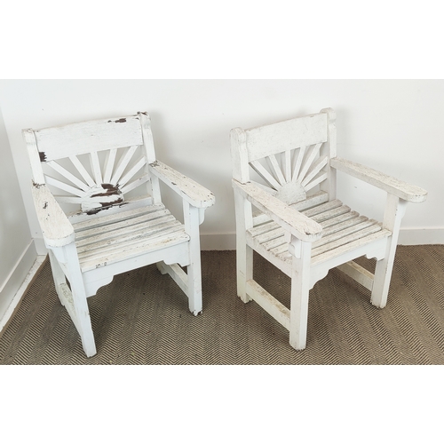 134 - GARDEN ARMCHAIRS, a pair, white painted teak, 95cm H x 75cm W x 67cm D. (2)