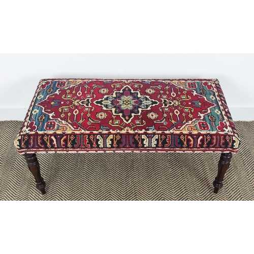 135 - STOOL, part William IV mahogany with carpet upholstery, 43cm H x 100cm W x 20cm D.