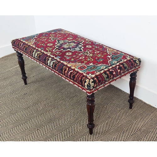 135 - STOOL, part William IV mahogany with carpet upholstery, 43cm H x 100cm W x 20cm D.