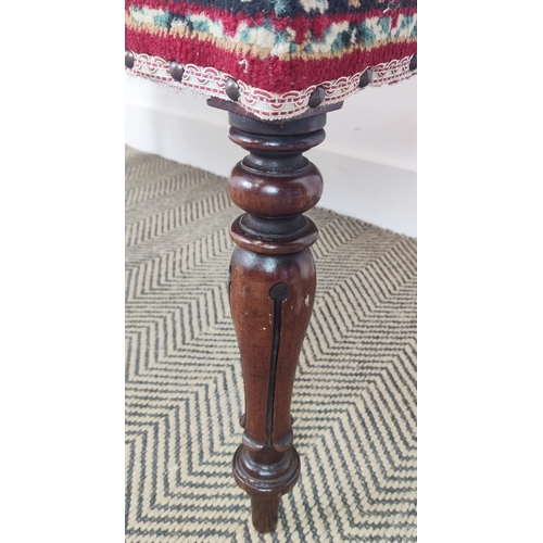 135 - STOOL, part William IV mahogany with carpet upholstery, 43cm H x 100cm W x 20cm D.