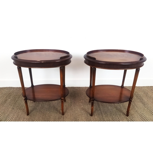 136 - LAMP TABLES, a pair, mahogany and beechwood with two oval tiers, 64cm H x 55cm W x 38cm D. (2)