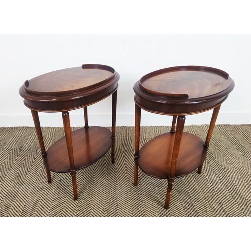 136 - LAMP TABLES, a pair, mahogany and beechwood with two oval tiers, 64cm H x 55cm W x 38cm D. (2)