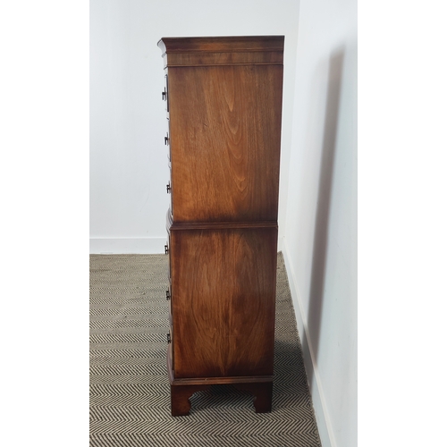 132 - BOWFRONT TALLBOY, Georgian style burr walnut with six drawers, 133cm H x 55cm W x 42cm D.