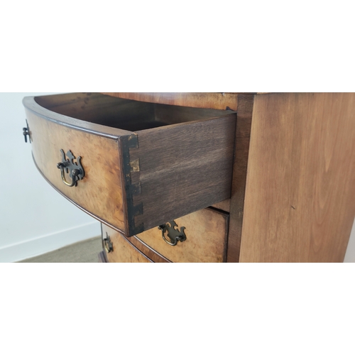 132 - BOWFRONT TALLBOY, Georgian style burr walnut with six drawers, 133cm H x 55cm W x 42cm D.