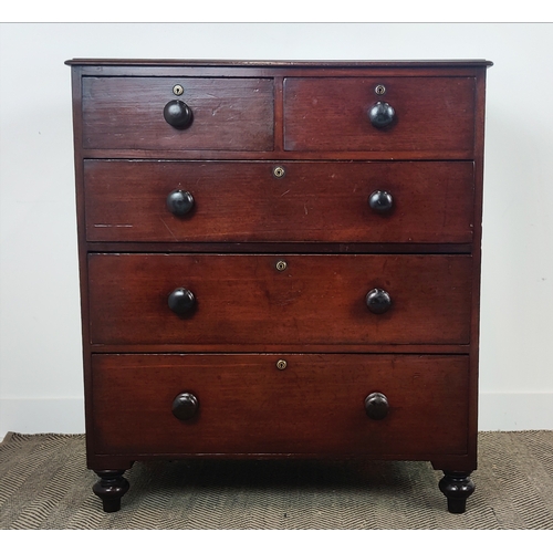 133 - CHEST, George IV mahogany with later burr walnut crossbanded top above five drawers, 104cm H x 93cm ... 