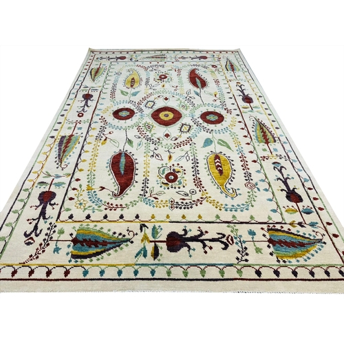 56 - FINE UZBEK SUZANI DESIGN CARPET, 300cm x 199cm.