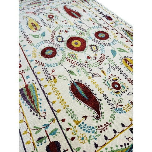 56 - FINE UZBEK SUZANI DESIGN CARPET, 300cm x 199cm.