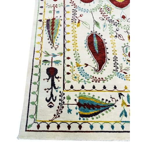 56 - FINE UZBEK SUZANI DESIGN CARPET, 300cm x 199cm.