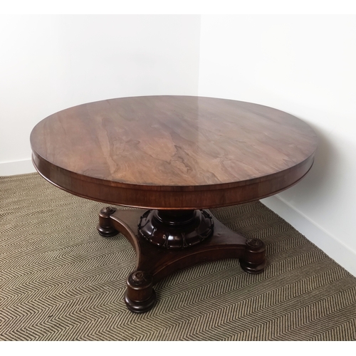 167 - BREAKFAST TABLE, William IV rosewood with circular tilt top on baluster pedestal and castors, 72cm H... 