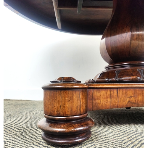 167 - BREAKFAST TABLE, William IV rosewood with circular tilt top on baluster pedestal and castors, 72cm H... 