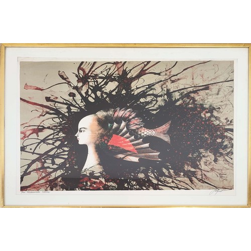 94 - PIERRE JACQUOT (French 1929-2009) 'Surreal image, lithograph, signed, 52cm x 68cm.