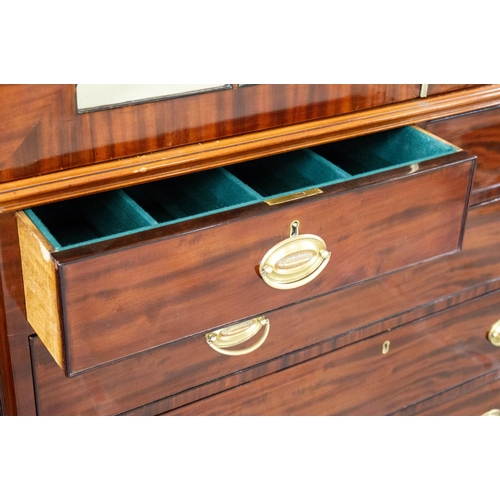 173 - LIBRARY BOOKCASE, Regency mahogany and ebonised strung with four glazed doors enclosing adjustable f... 