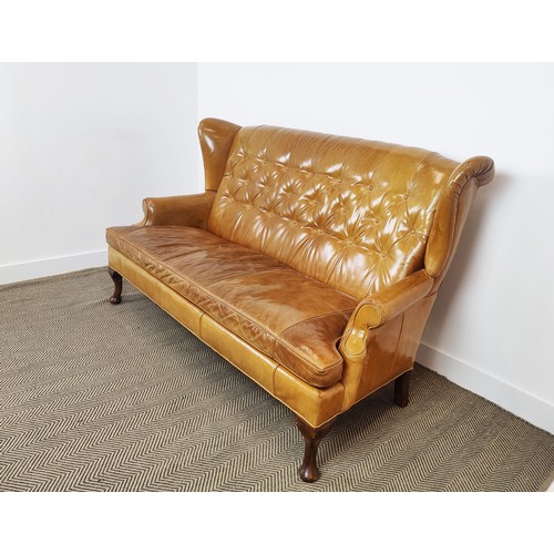 170 - WING SOFA, Georgian style, tan leather, 105cm H x 182cm W.