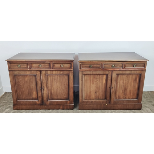 173 - VICTORIAN MAHOGANY SIDE CABINETS, a pair, each with three drawers over two cupboard doors, 76cm H x ... 