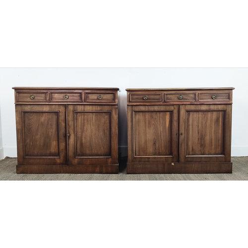 173 - VICTORIAN MAHOGANY SIDE CABINETS, a pair, each with three drawers over two cupboard doors, 76cm H x ... 