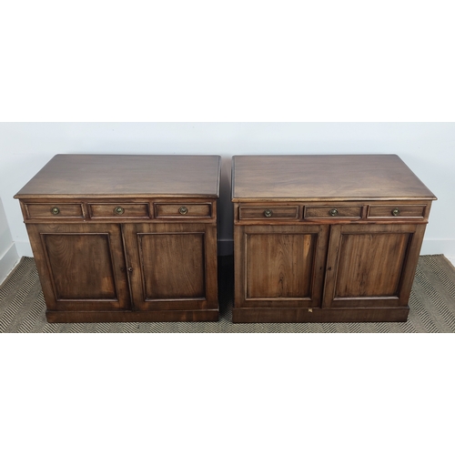 173 - VICTORIAN MAHOGANY SIDE CABINETS, a pair, each with three drawers over two cupboard doors, 76cm H x ... 