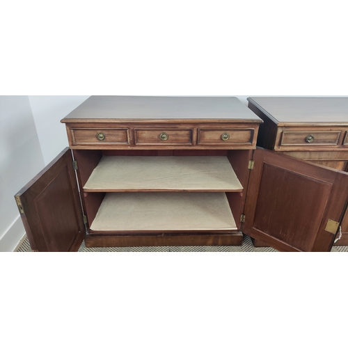 173 - VICTORIAN MAHOGANY SIDE CABINETS, a pair, each with three drawers over two cupboard doors, 76cm H x ... 