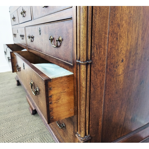 175 - GEORGE III MAHOGANY LANCASHIRE MULE CHEST, lidded section to top, fitted with five dummy and four re... 