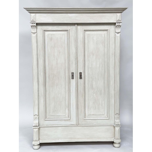 189 - ARMOIRE, 19th century French traditionally grey painted with two panelled doors enclosing full hangi... 