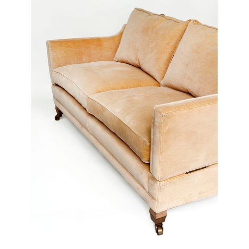 194 - SOFA, Knole style primrose yellow velvet upholstered by Duresta, 185cm.