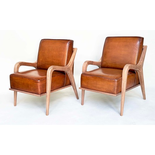 257 - ARMCHAIRS, a pair, 1960s Danish style, soft tan brown leather upholstery, 62cm W. (2)