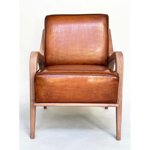 257 - ARMCHAIRS, a pair, 1960s Danish style, soft tan brown leather upholstery, 62cm W. (2)