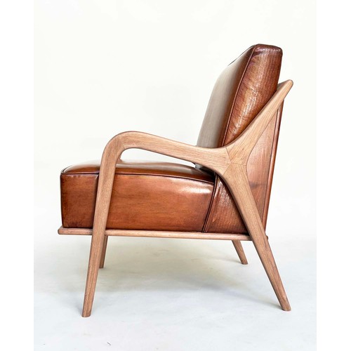 257 - ARMCHAIRS, a pair, 1960s Danish style, soft tan brown leather upholstery, 62cm W. (2)