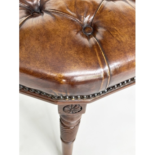 514 - CENTRE STOOL, Regency style octagonal buttoned soft natural antique brown leather upholstered, with ... 