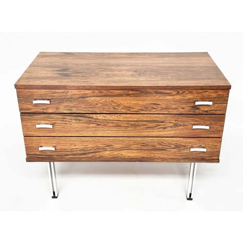 513 - CHEST OF DRAWERS, vintage with three drawers and chromed supports, 100cm x 53cm x 68cm H.