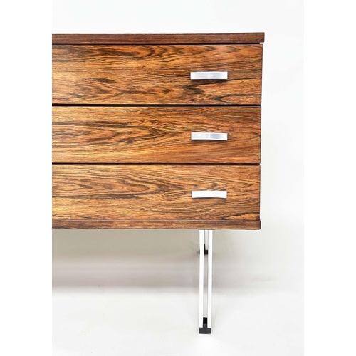 513 - CHEST OF DRAWERS, vintage with three drawers and chromed supports, 100cm x 53cm x 68cm H.