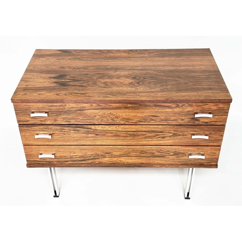 513 - CHEST OF DRAWERS, vintage with three drawers and chromed supports, 100cm x 53cm x 68cm H.