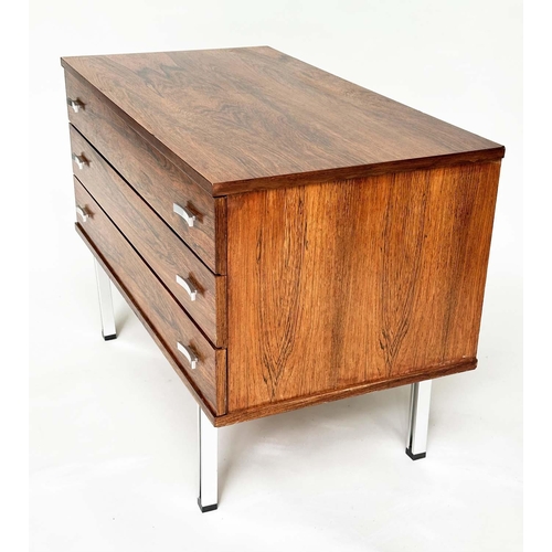 513 - CHEST OF DRAWERS, vintage with three drawers and chromed supports, 100cm x 53cm x 68cm H.